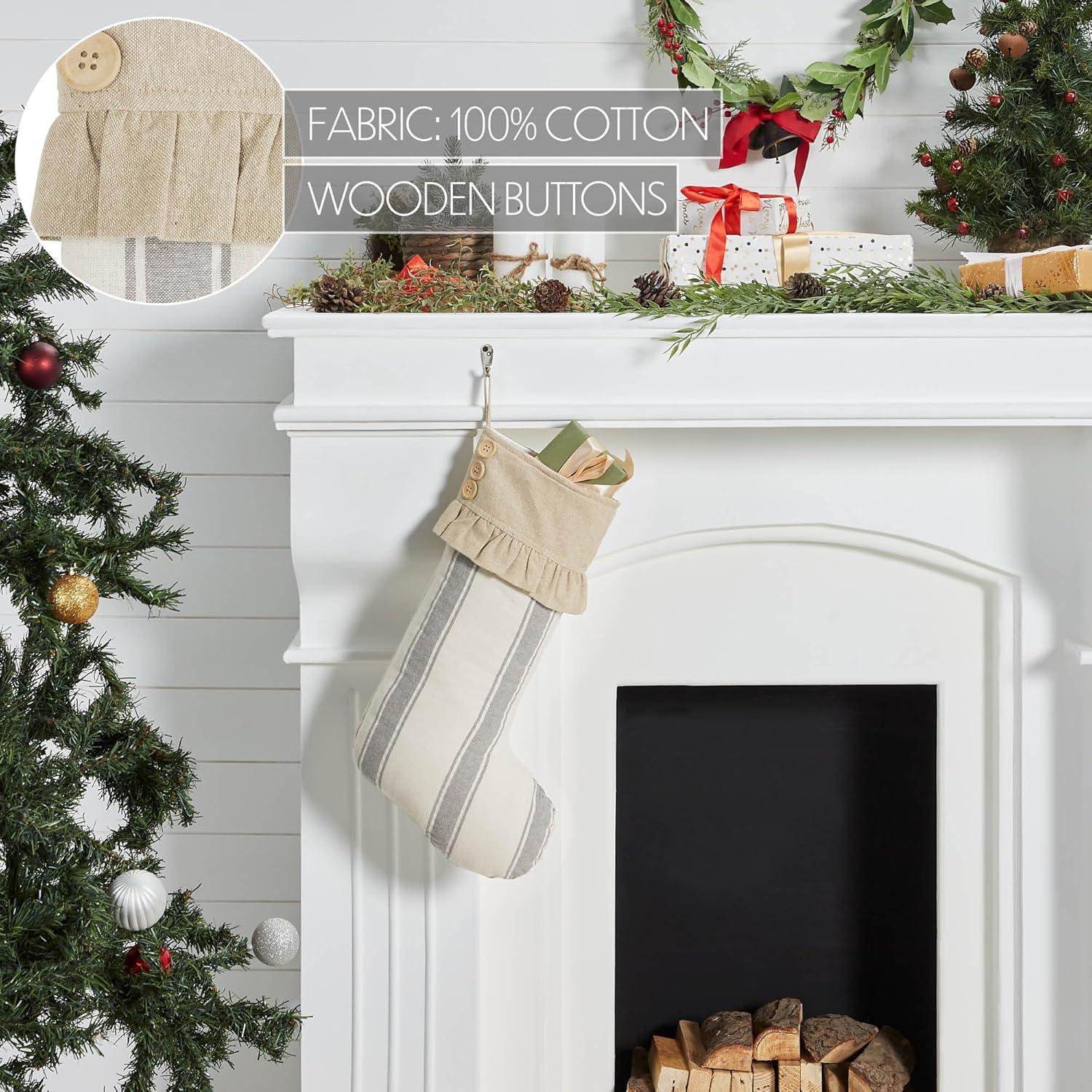 VHC Brands Grace Grain Sack Stripe Ruffled Stocking 12x20