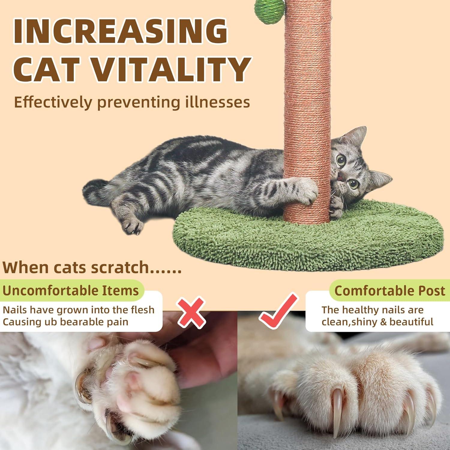 Cat Scratching Post Cat Scratcher 33 Inch Tall Scratching Post With Sisal Rope For Indoor Cats Large Cat Scratching Post Sisal Cat Scratcher Cute For Kitten Scratching Post Green