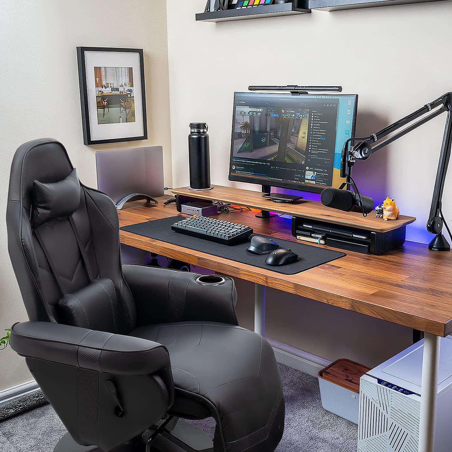 Homall Computer Racing Style Pu Leather Ergonomic Adjusted Reclining Video Gaming Single Sofa Chair with Footrest Headrest and Lumbar Support (Black)