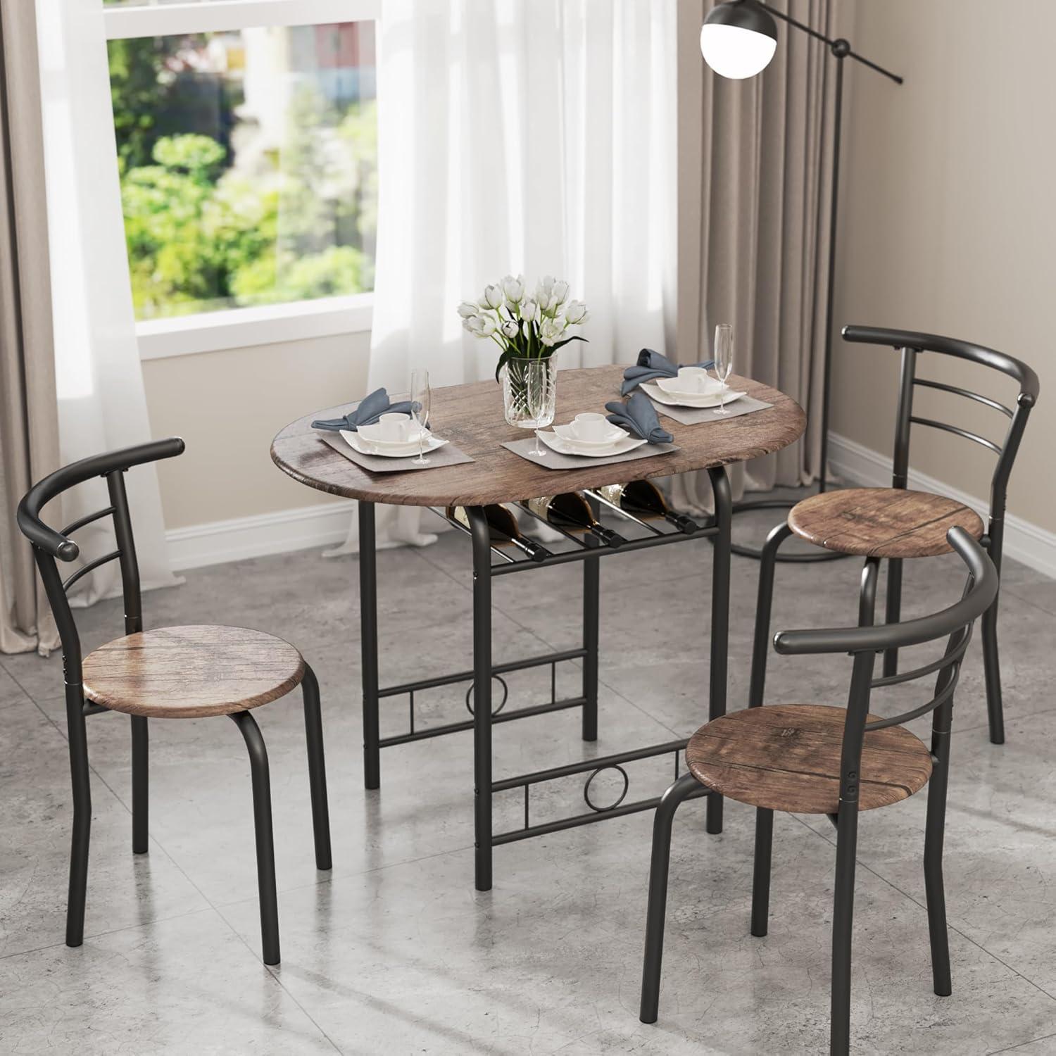 Modern Black and Wood Oval Dining Chair Set