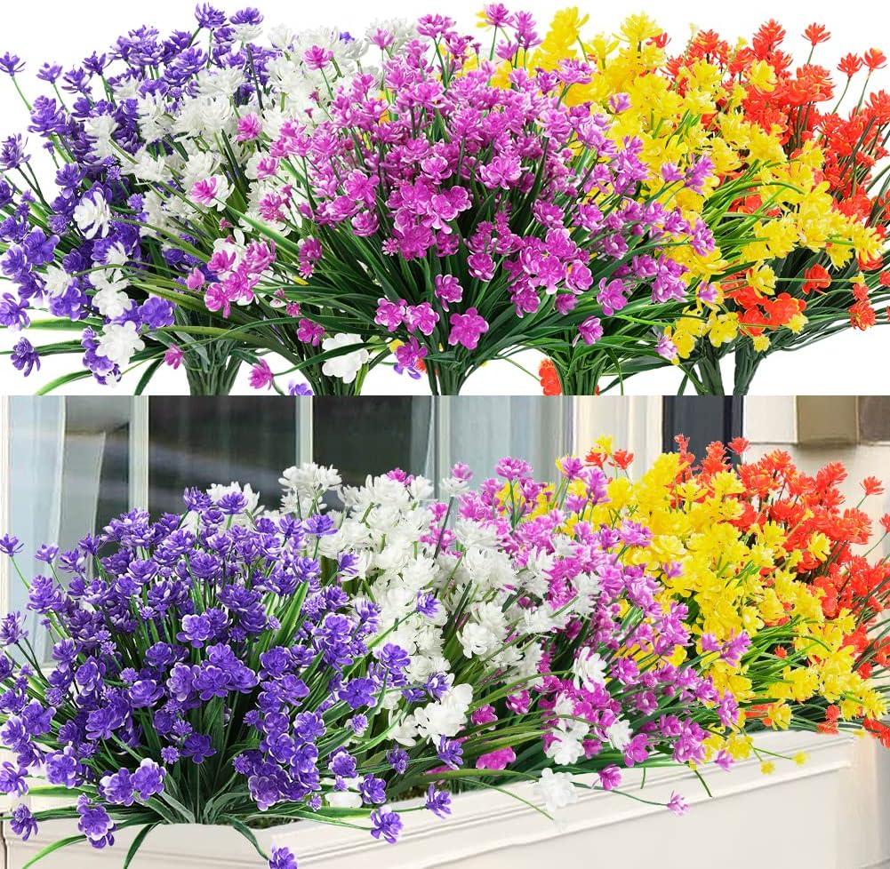 20 Bundles Outdoor Artificial Flowers UV Resistant No Fade Fake Boxwood Plastic Plants Greenery Shrubs for Garden Porch Window Box Home Wedding Décor - Indoor/Outdoor Use