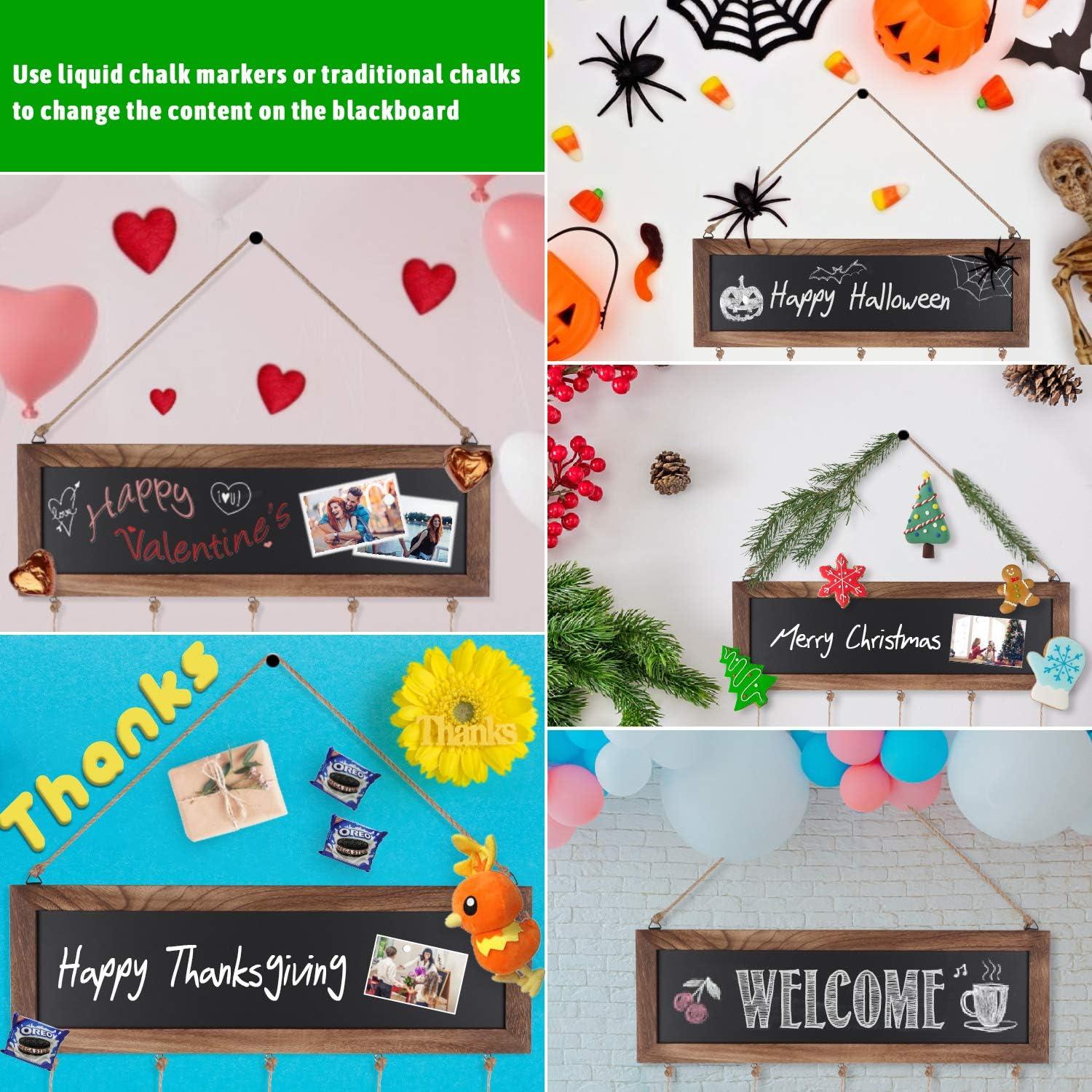 Carbonized Black Wood Collage Photo Hanging Display with Clips and Blackboard