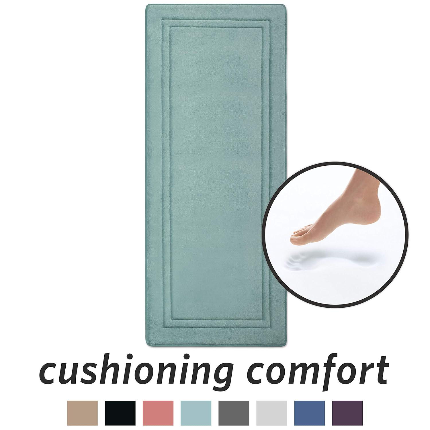 24"x58" MICRODRY SoftLux Racetrack Twist Memory Foam Bath Mat with Skid Resistant Base Aqua: Machine Washable, Plush Bathroom Runner