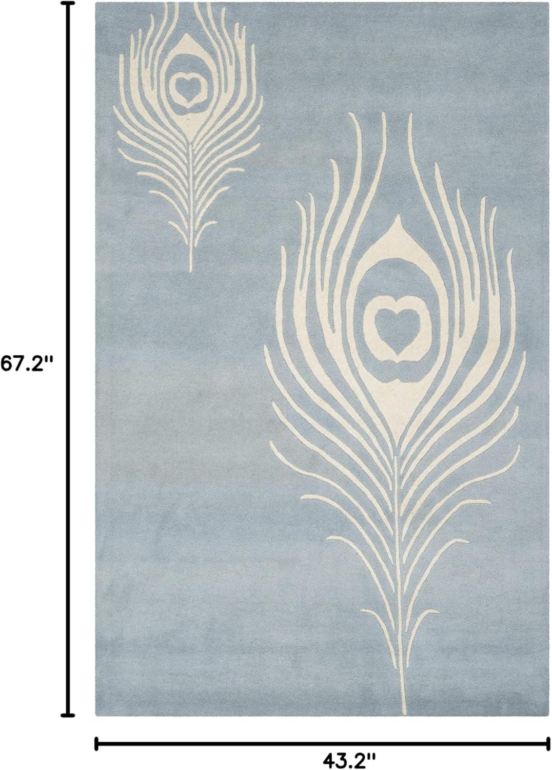 SAFAVIEH Soho Jarvis Peacock Feather Wool Area Rug, Light Blue/Ivory, 3'6" x 5'6"