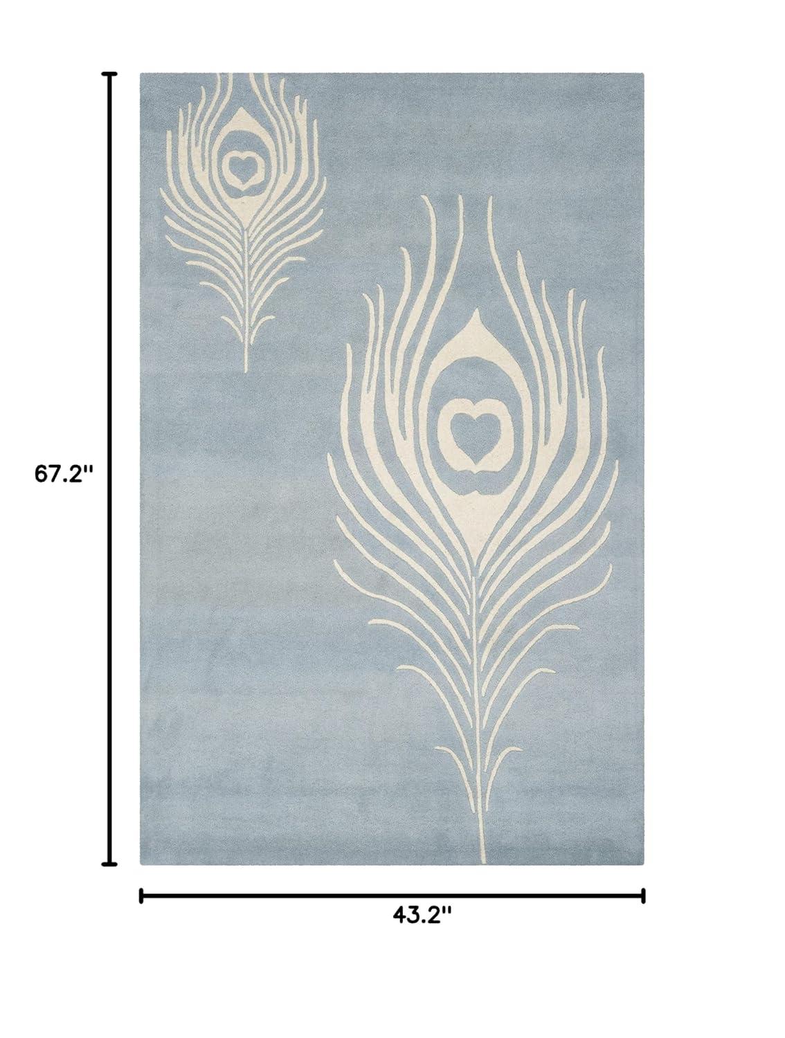 SAFAVIEH Soho Jarvis Peacock Feather Wool Area Rug, Light Blue/Ivory, 3'6" x 5'6"