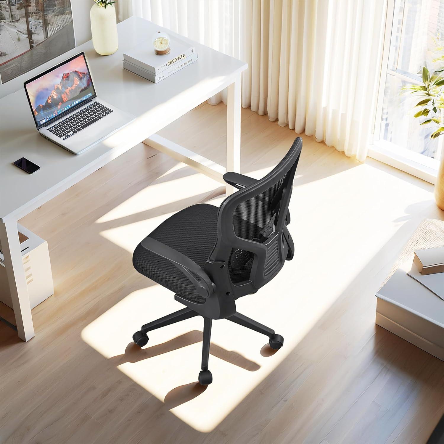 VECELO Mid-Back Mesh Ergonomic Office Chair with Flim-up Armrests, Breathable Lumbar Support, Swivel Wheels, Adjustable Height, for Study/Computer Task/Home Desk Work, Black