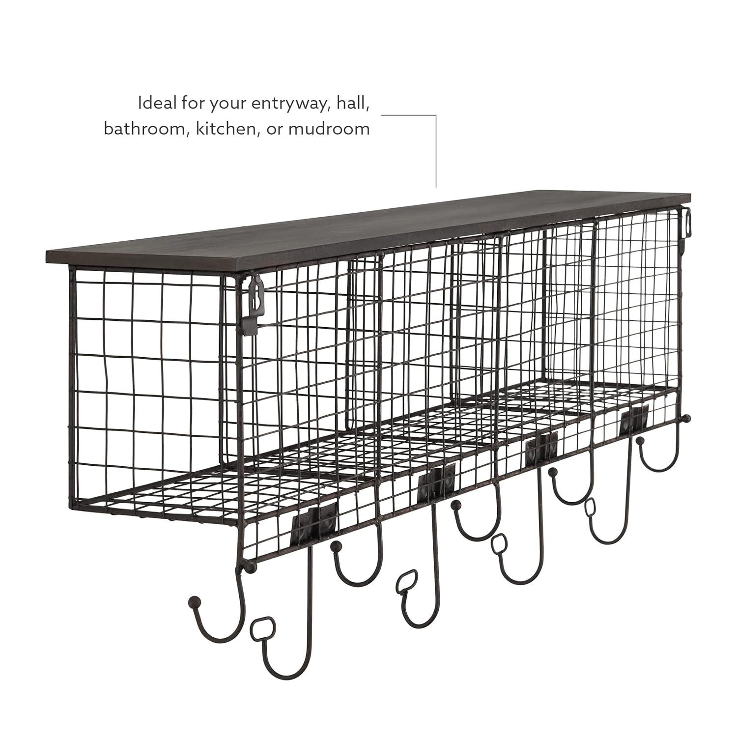 Linon Four Cubby Metal Wall Shelf in Black