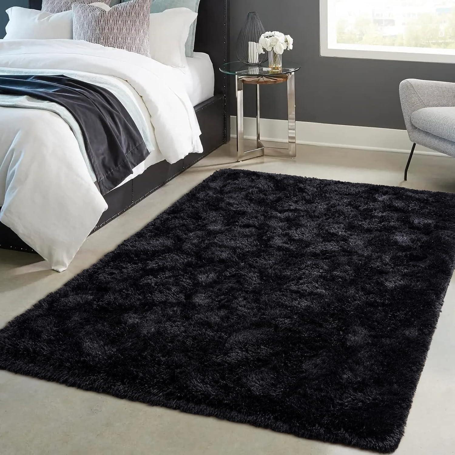 Bailu Fluffy Black Rug for Living Room,5x8 Area Rugs,Thick Plush Shag Rug,Shaggy Rugs for Bedroom,Big Fuzzy Carpet,Comfy Kids Rugs,Large Living Room Rugs,Living Room Decor