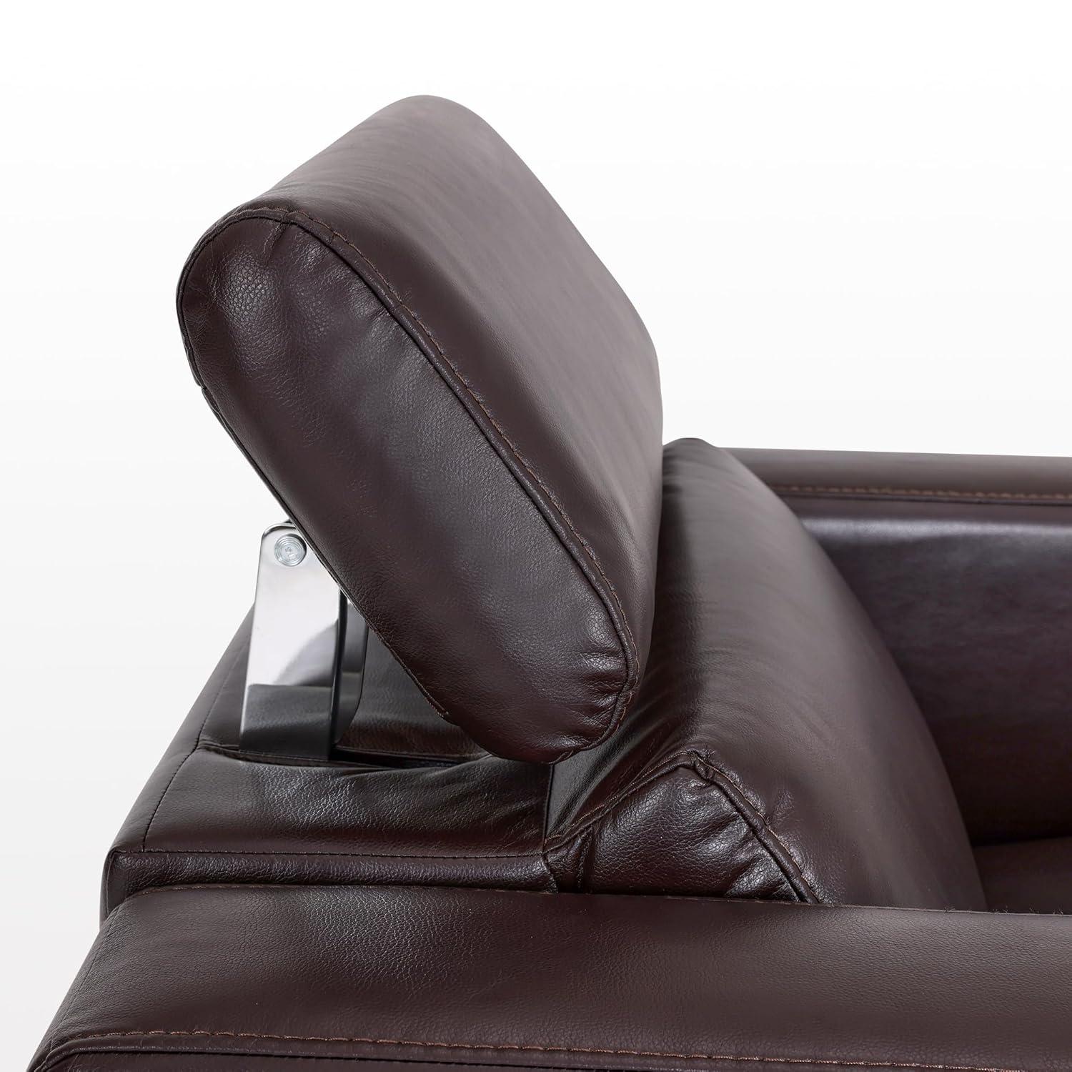 MCombo Wall-Hugger High Leg Power Recliner Chair with Adjustable Headrest and USB&Type C Dual Charge Ports for Living Room, Office, and Small Spaces, HL128 (Faux Leather, Brown)