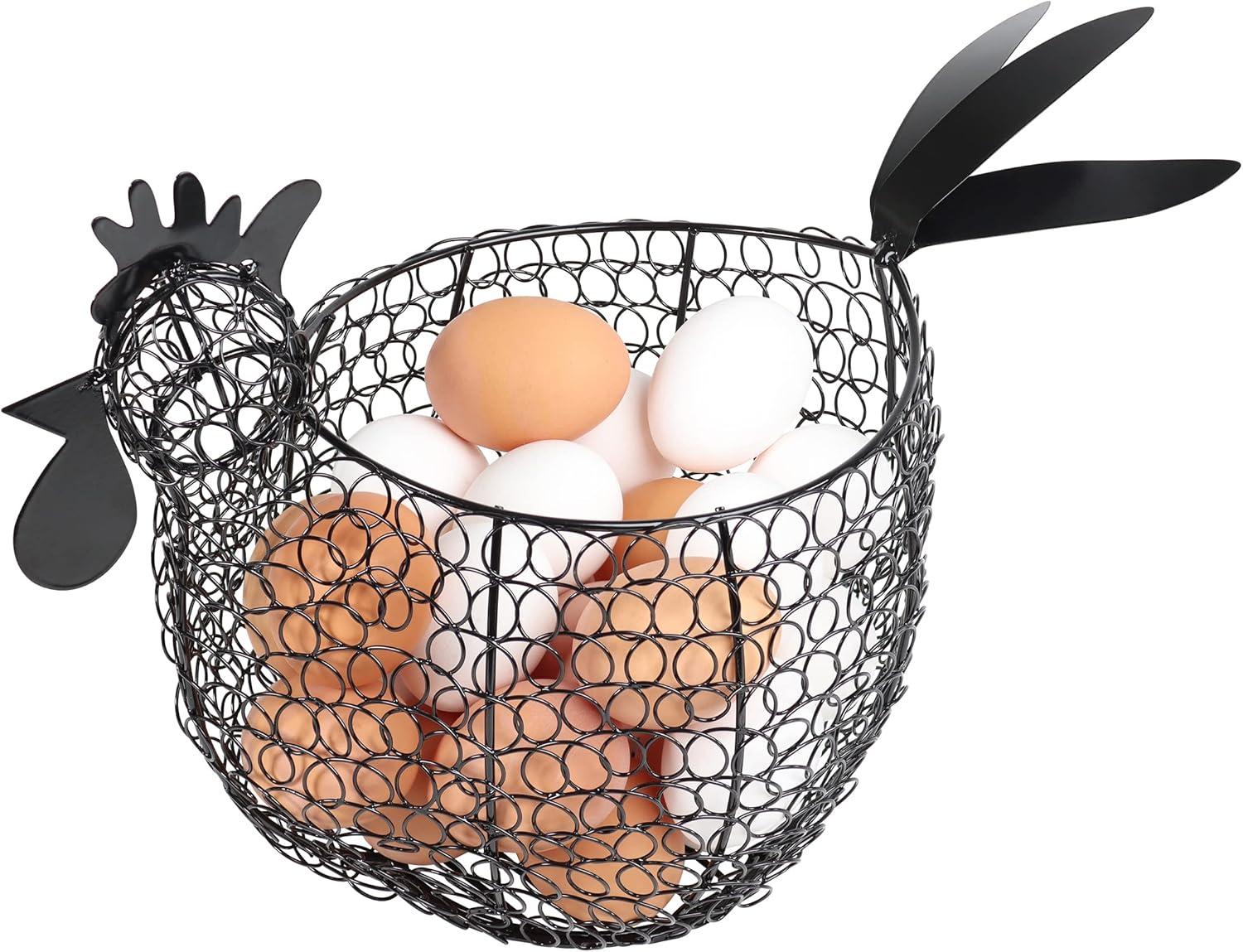 Rural365 Black Metal Chicken Egg Basket - Rustic Decor Chicken Basket Egg Holder