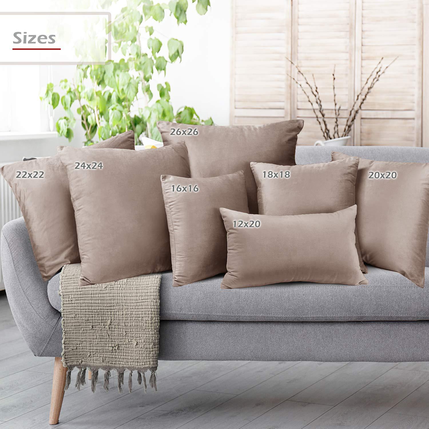 Nestl Throw Pillow Covers, Cozy Velvet Decorative Outdoor Pillow Covers 16 x 16 Inches, Soft Solid Cushion Covers for Sofa, Bed and Car, Set of 4 - Taupe Sand