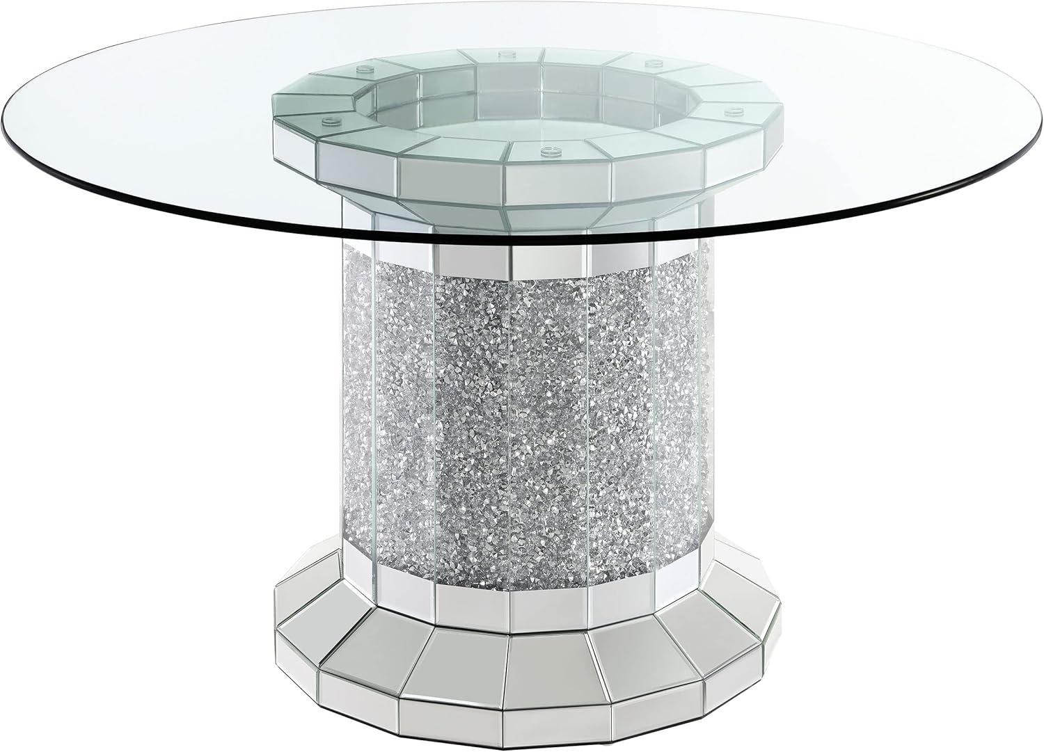 Coaster Ellie Cylinder Pedestal Glass Top Dining Table in Mirror