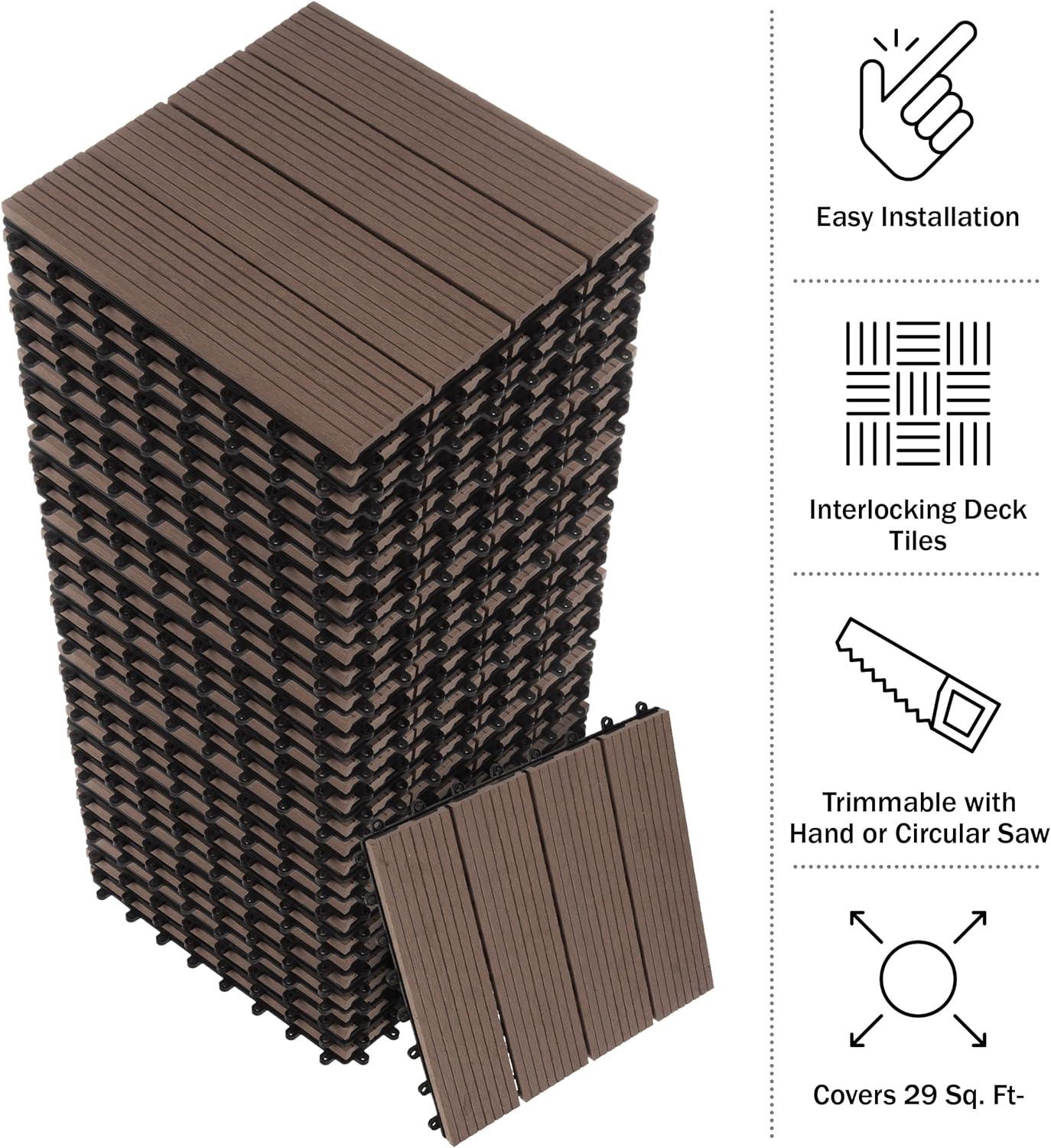 Pure Garden 11.63" x 11.63" Interlocking Deck Tile - Patio Tiles (Set of 30)