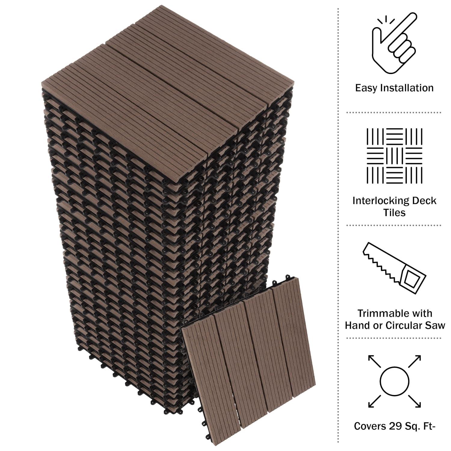 Pure Garden 11.63" x 11.63" Interlocking Deck Tile - Patio Tiles (Set of 30)