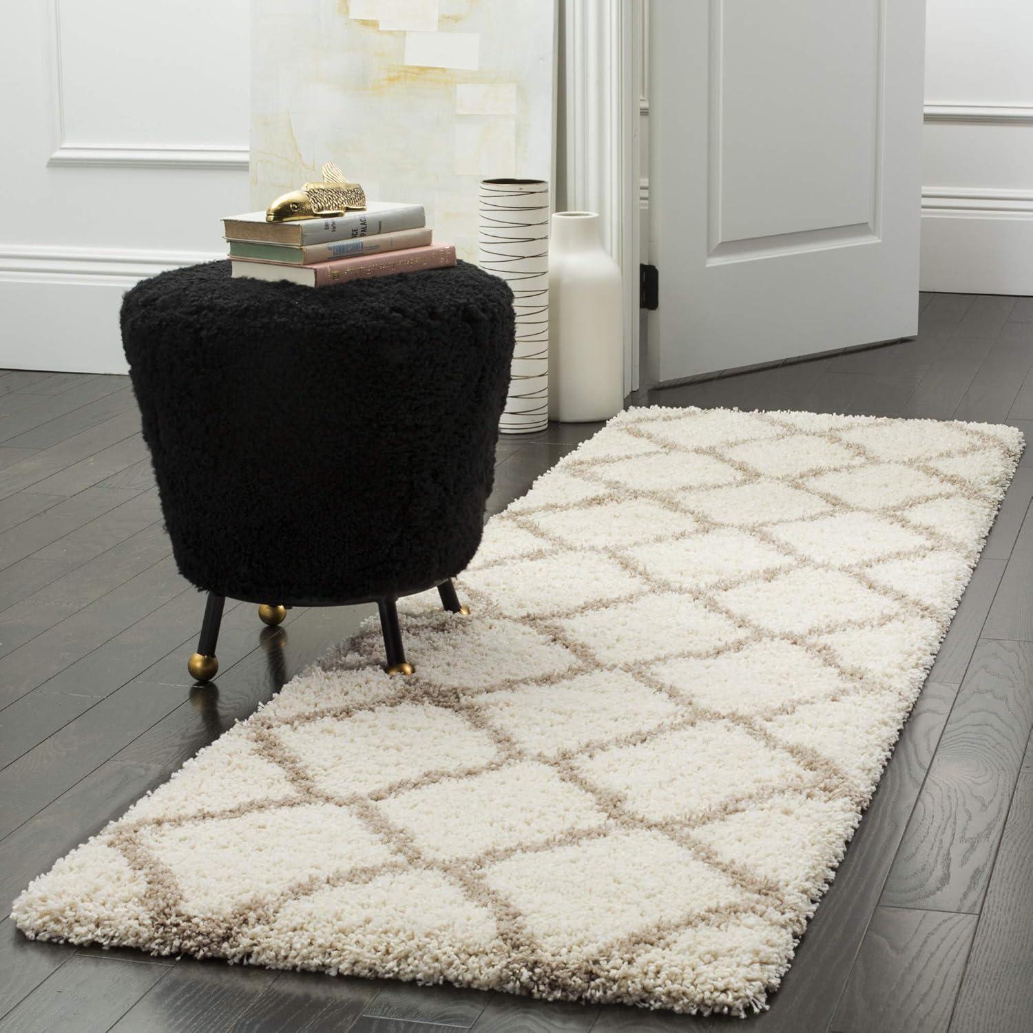 Red and Ivory High Pile Shag Runner Rug