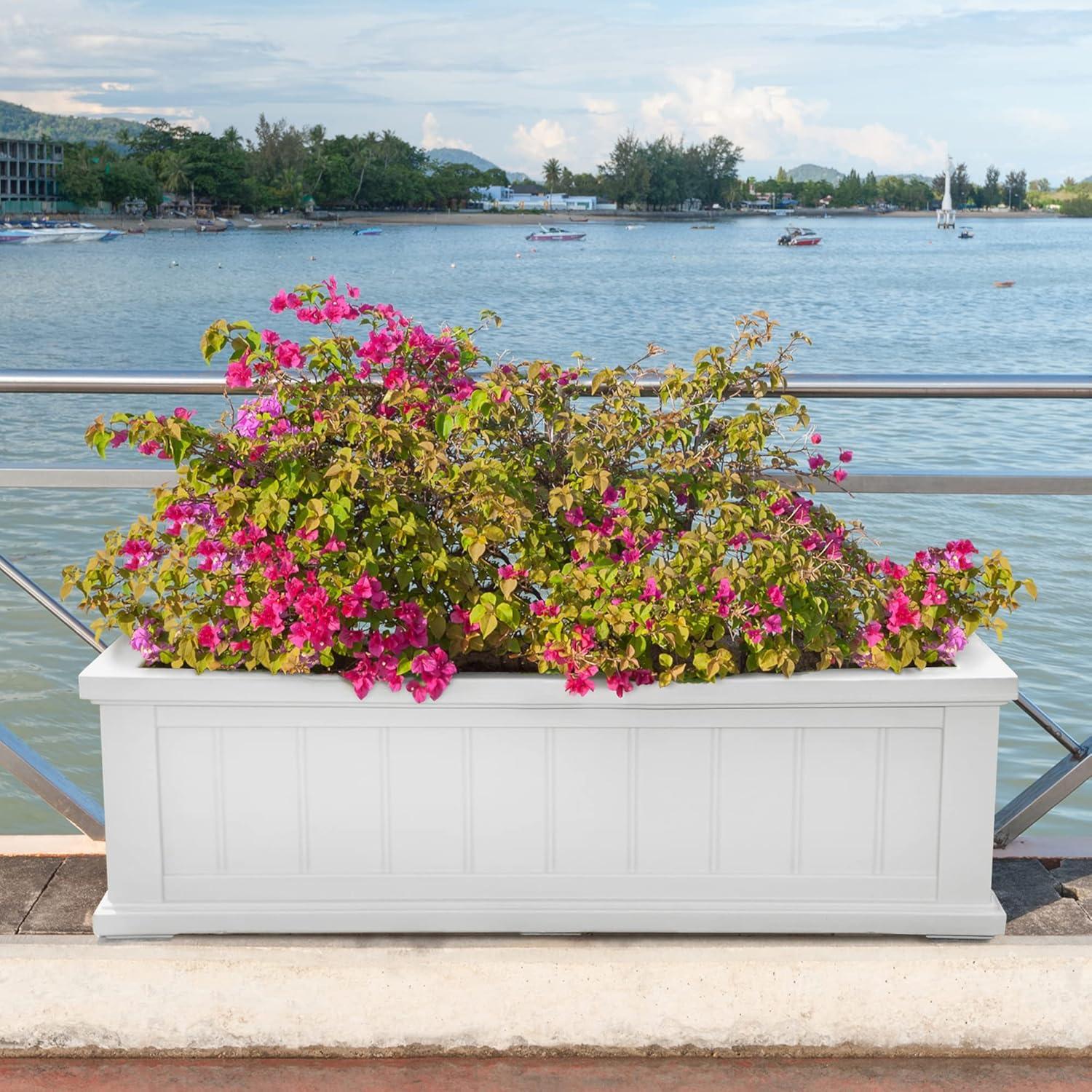 Mayne Cape Cod 36" x 11" x 10.8" Rectangle White Self-Watering Polyethylene Window Box Planter