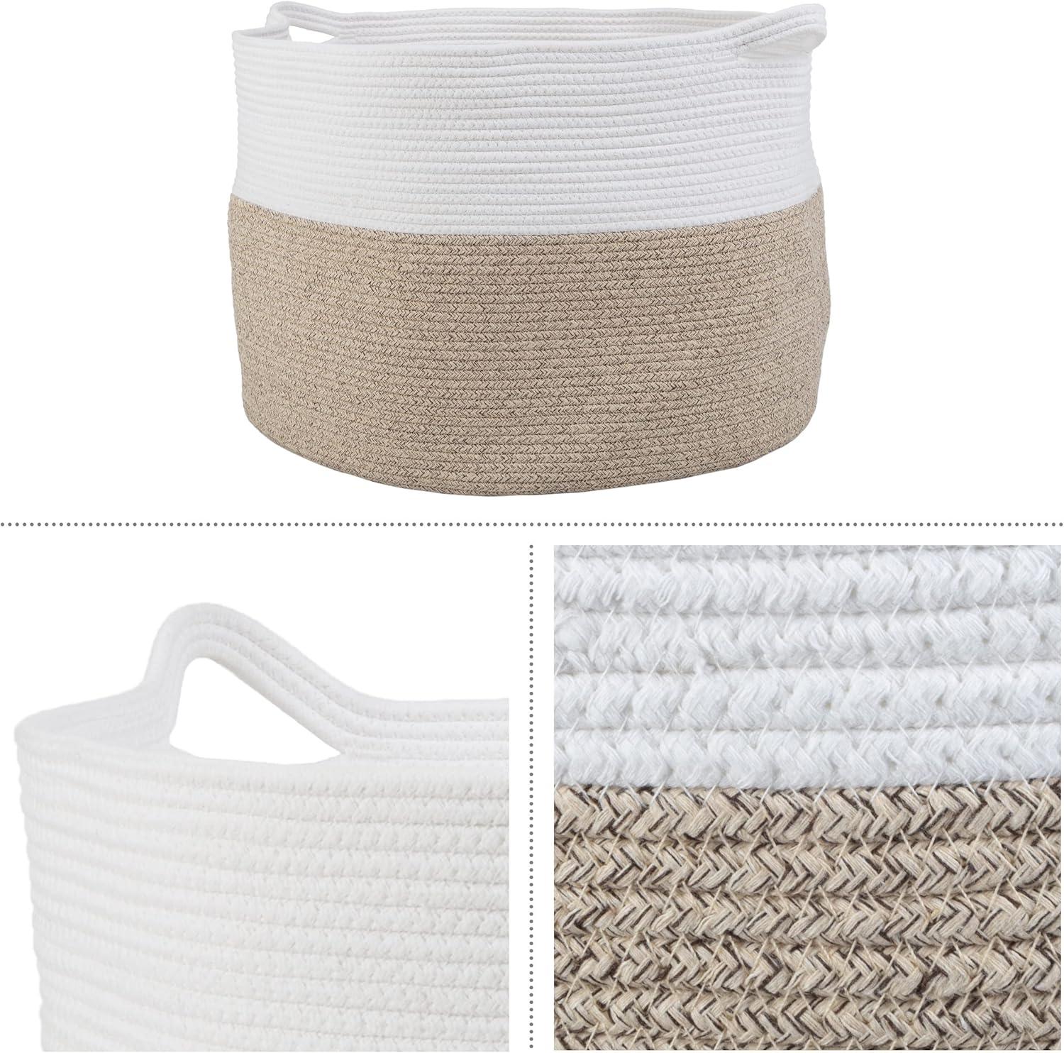 Home-Complete XL Woven Rope Basket Natural: Coiled Cotton Storage for Blankets, Large Circular Decorative Basket, 21.7"