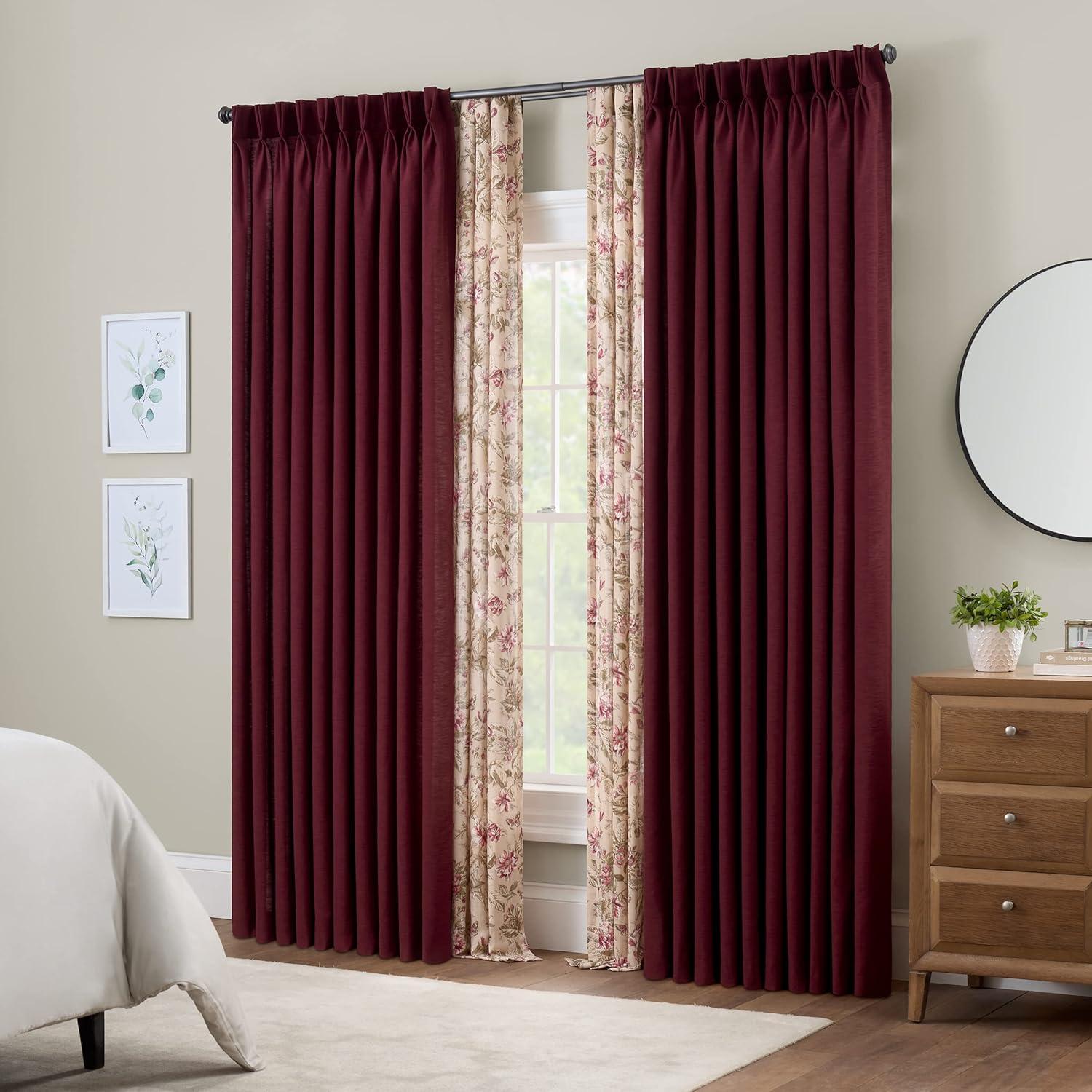 Cabernet Polyester Sheer Pleated Rod Pocket Curtains