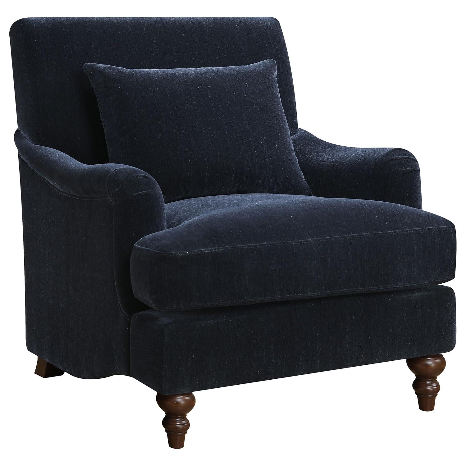 Coaster Traditional Velvet Upholstered Accent Chair with Turned Legs in Blue