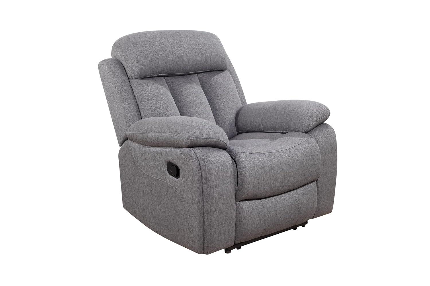 Gray Stain-Resistant Fabric Recliner with Wood Frame