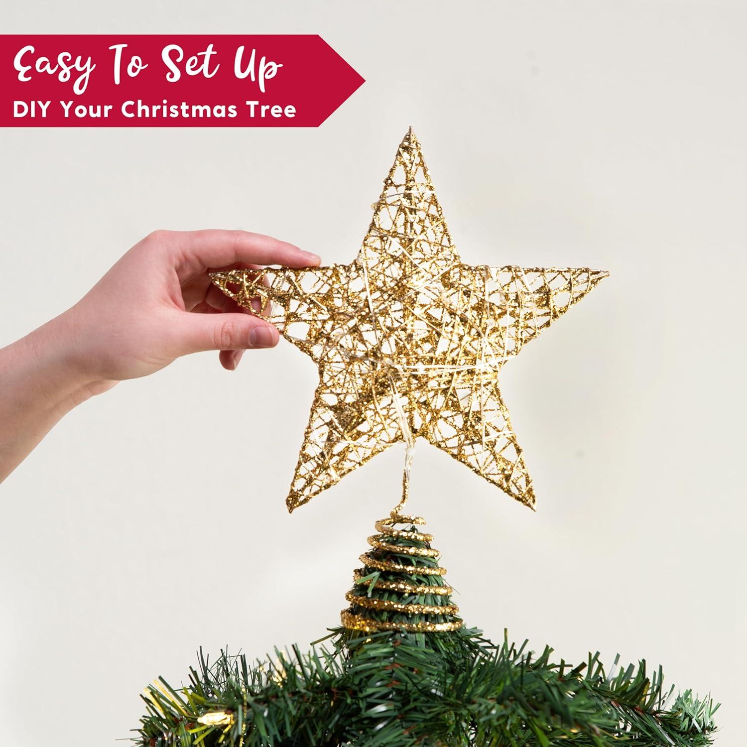 Tree Top Star Ornament Treetop Decor Christmas Glitter Topper Adornment LED Decorations