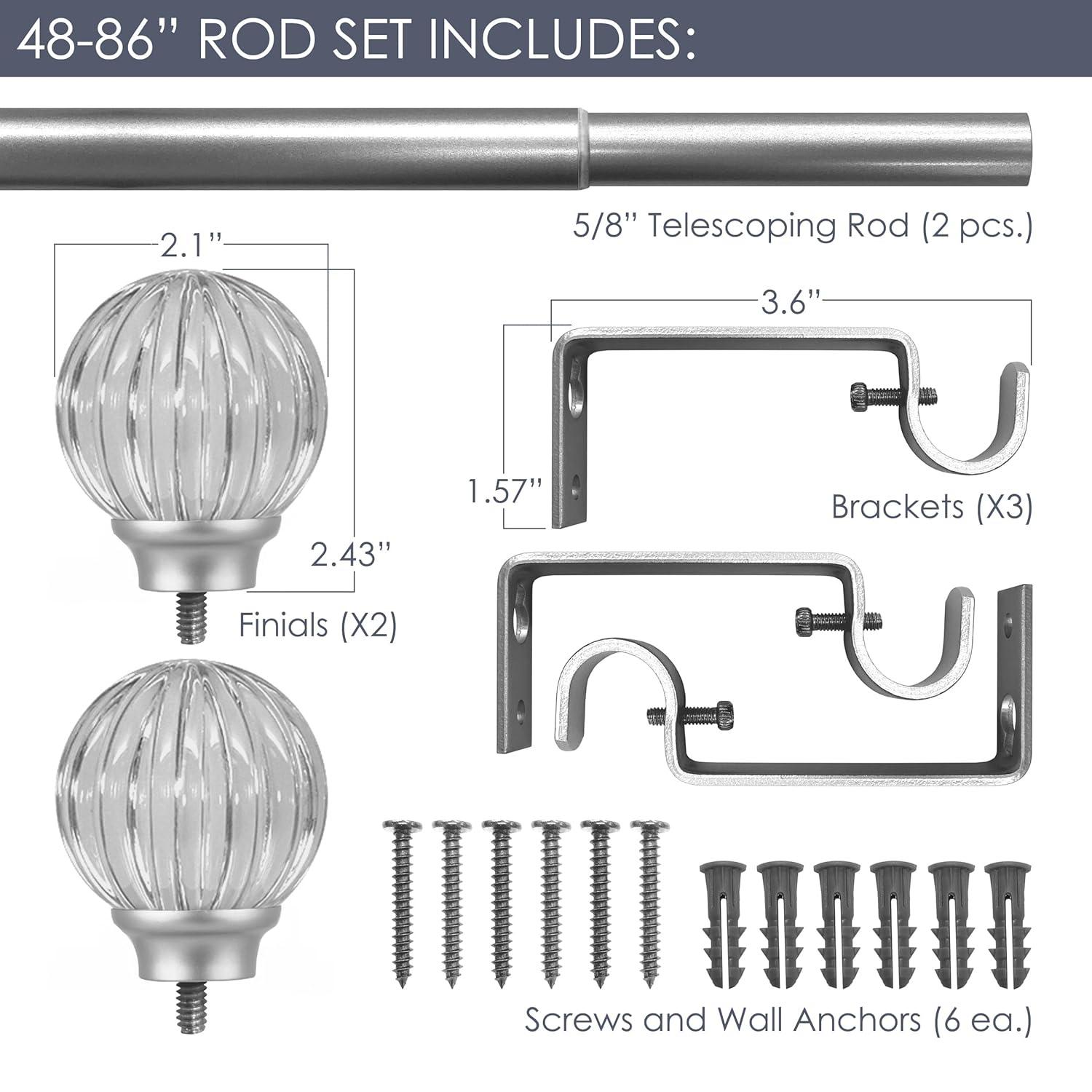 Decopolitan 48-in to 86-in Pink Steel Single curtain rod with Finials