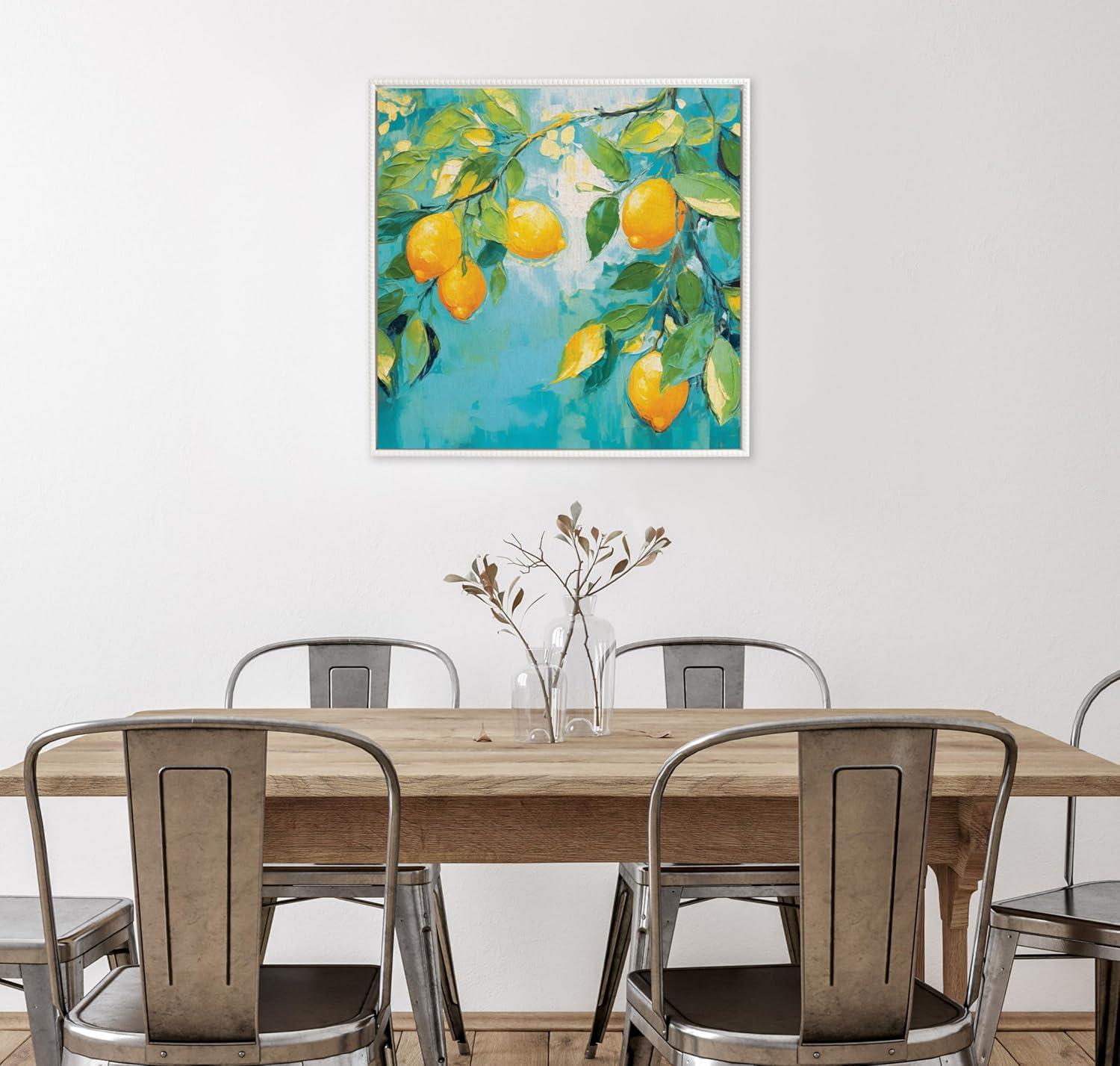 Beaded White Framed Lemon Tree Canvas Wall Art, 30x30