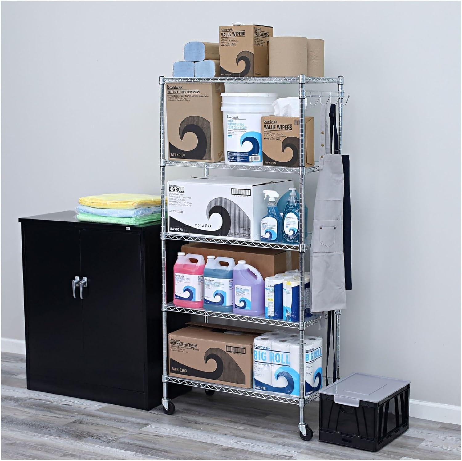 Silver Steel 5-Shelf Wire Shelving Unit with Casters and Liners, 36x18x72