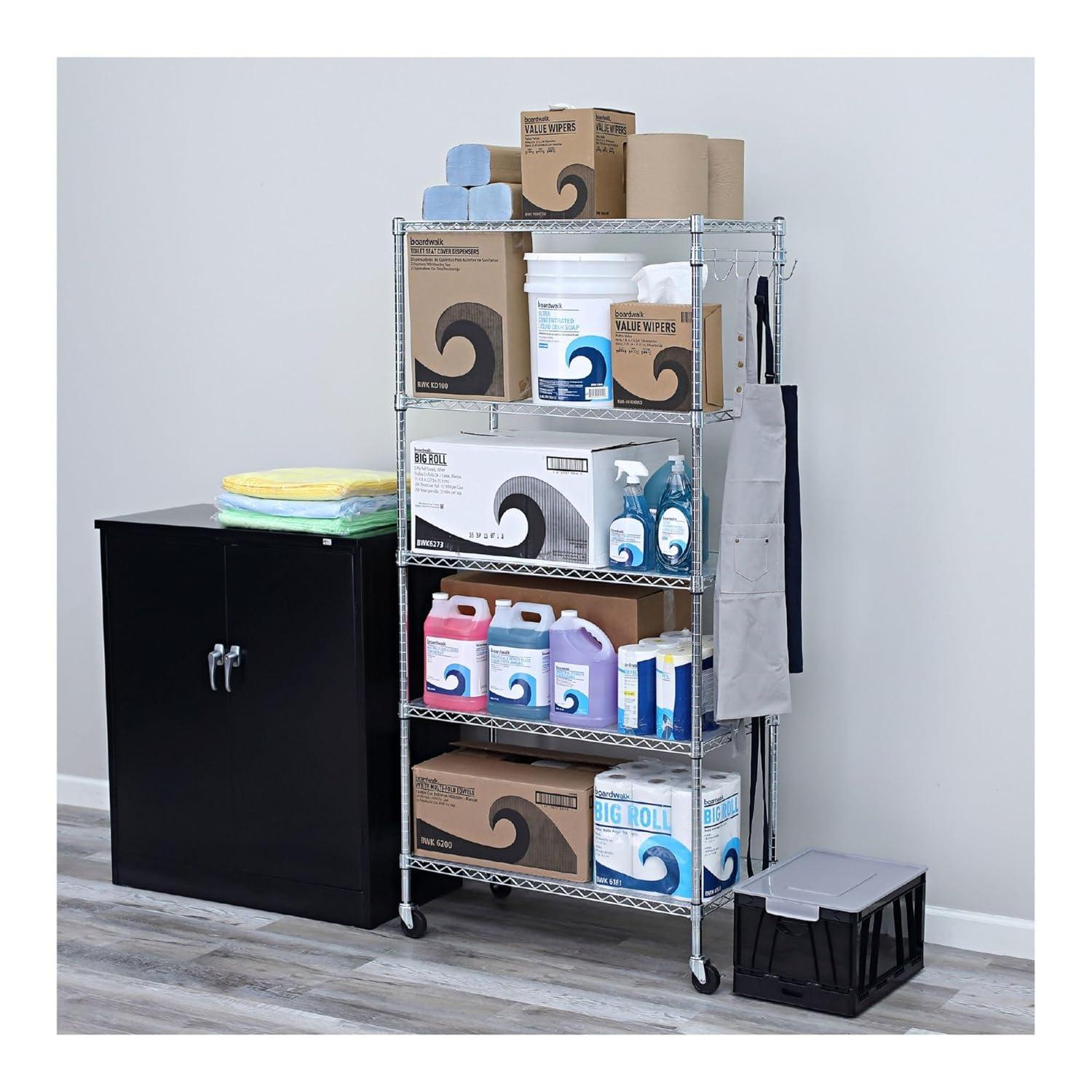 Alera 5-Shelf Wire Shelving Kit with Casters and Shelf Liners, 36w x 18d x 72h, Silver