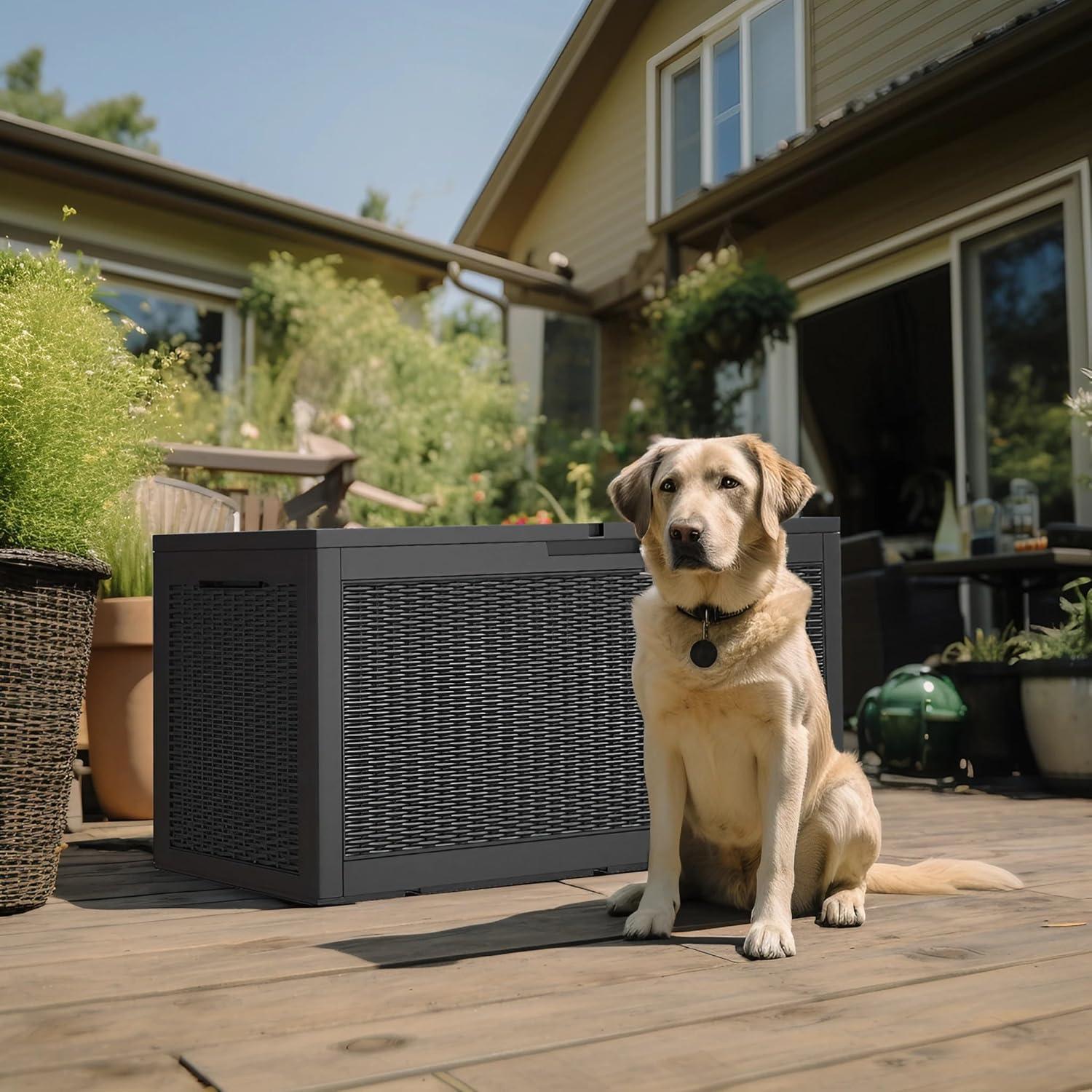 100 Gallon Black Rattan Lockable Outdoor Storage Deck Box