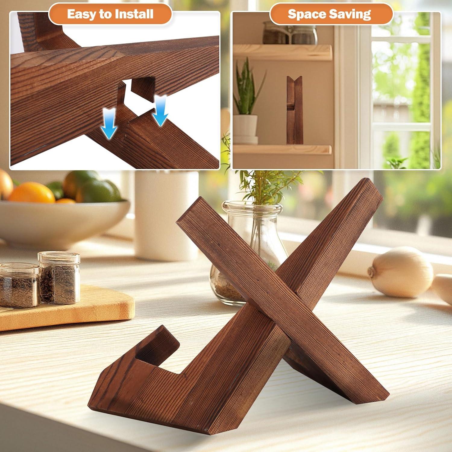 Rustic Brown Solid Wood Adjustable Cookbook Stand Holder