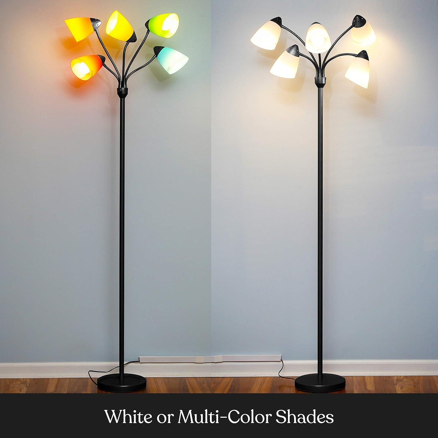 Medusa 74 in. Modern 5-Light Height Adjustable Gooseneck LED Floor Lamp with 5 Cone Shades