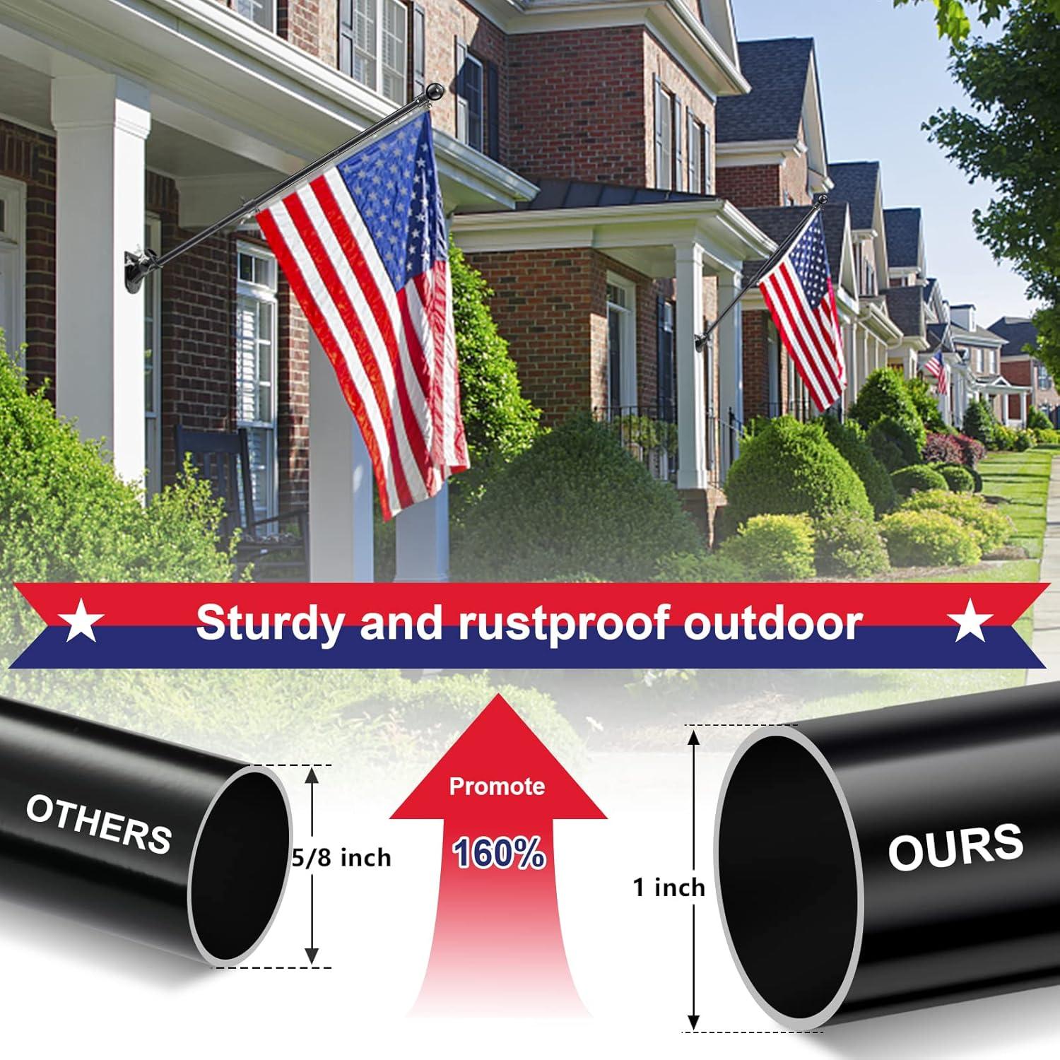 AEASKIEY 5FT Tangle Free Stainless Steel Metal Flag Pole (Black) with 3x5 Embroidered US Flag and Bracket.