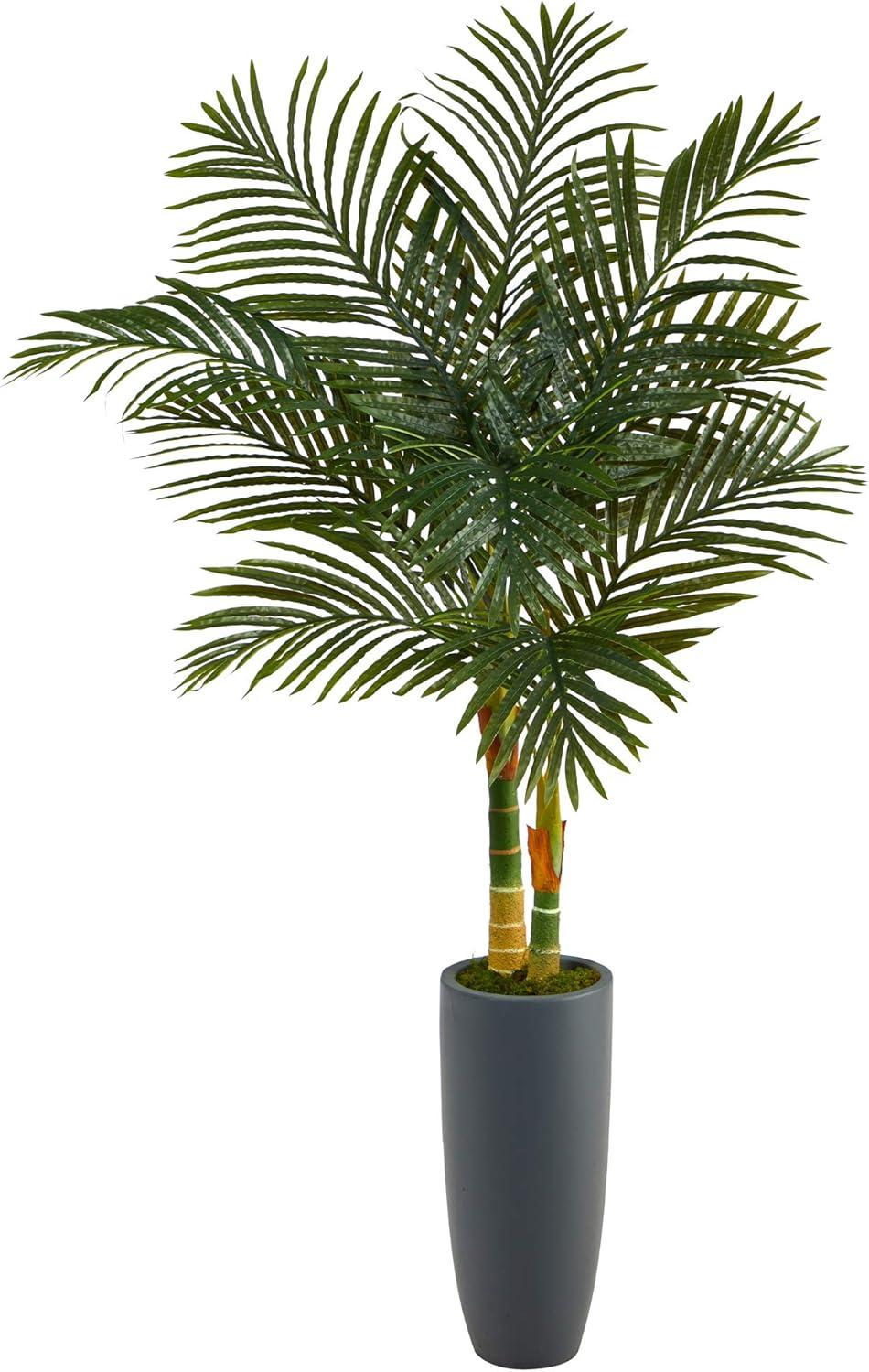 Nearly Natural 58-in Golden Cane Artificial Palm Tree in Gray Planter