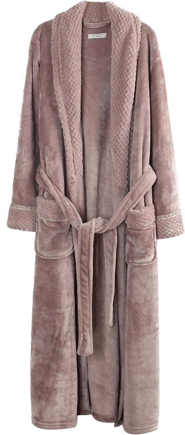 Large Nude Plush Fleece Bathrobe with Pockets