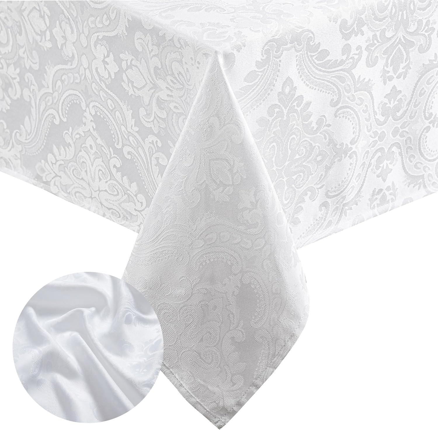Caiden Elegance Damask Water & Stain Resistant Tablecloth - 52" x 70" - White - Elrene Home Fashions