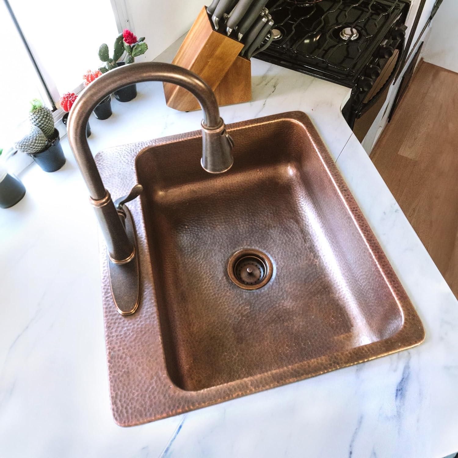 Angelico Copper 33" Single Bowl Drop-In Kitchen Sink with 3 Holes