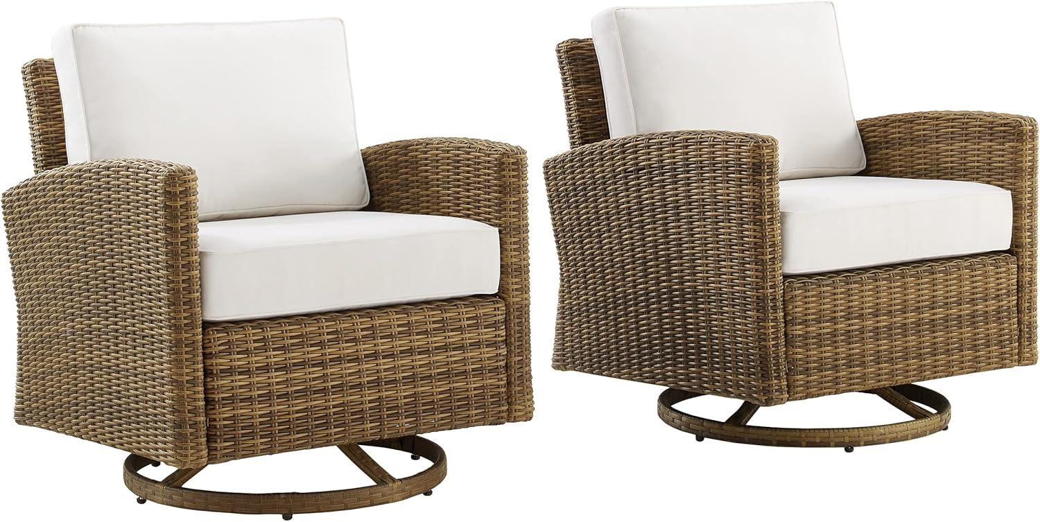 2pk Bradenton Steel Outdoor Swivel Rocking Chairs White/Weathered Brown - Crosley
