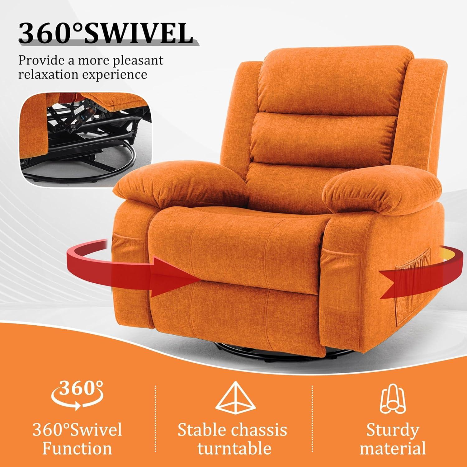 Ebern Designs Ellisse Recliner Chair, Wide Rocker Chair, Rocking Chair with Massage and Heat, 360°Swivel Rocking Chairs, Oversized Recliner for Adult