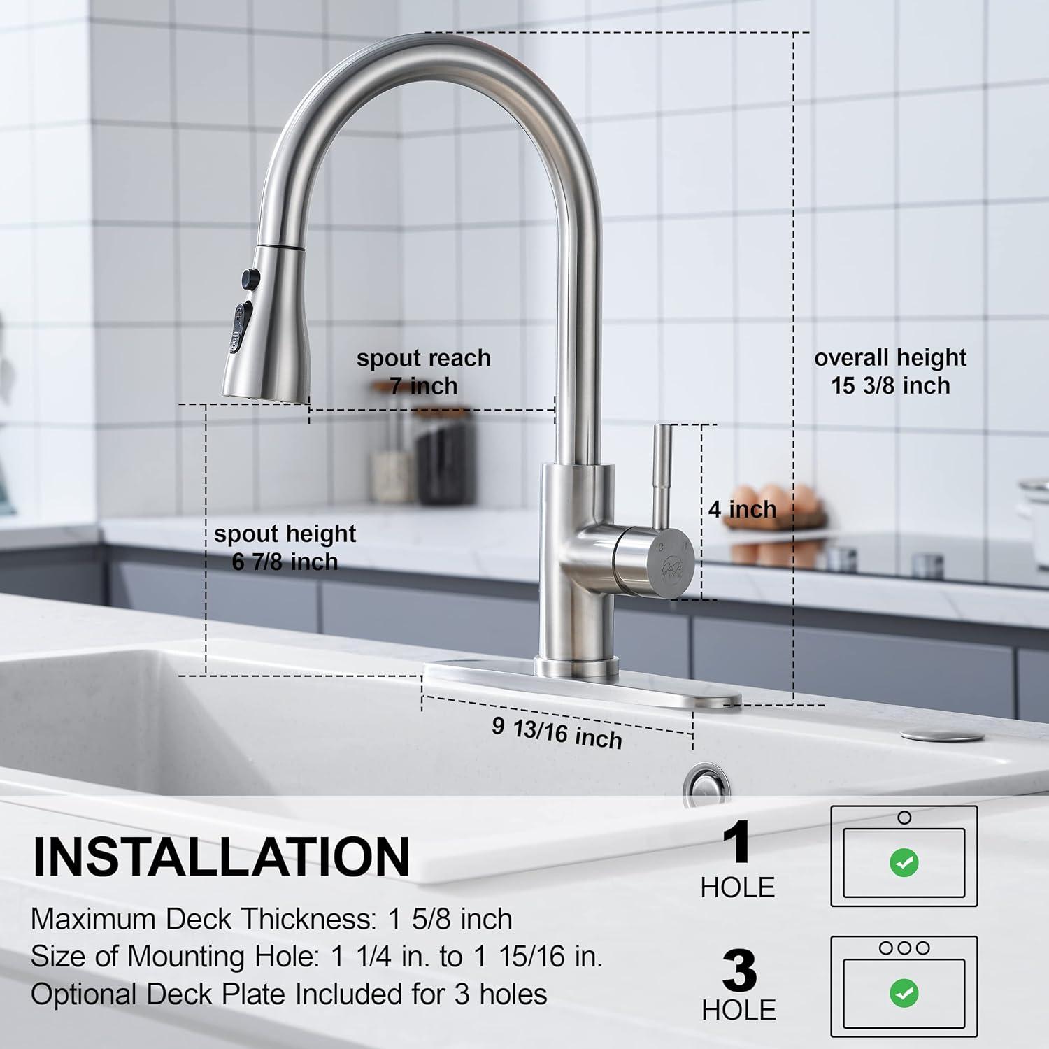 GAGALIFE Single Handle Pull Down Sprayer Kitchen Faucet High Arc Stainless Steel Faucet with 3-Function Sprayer JJL-CL-PT-SDP-C