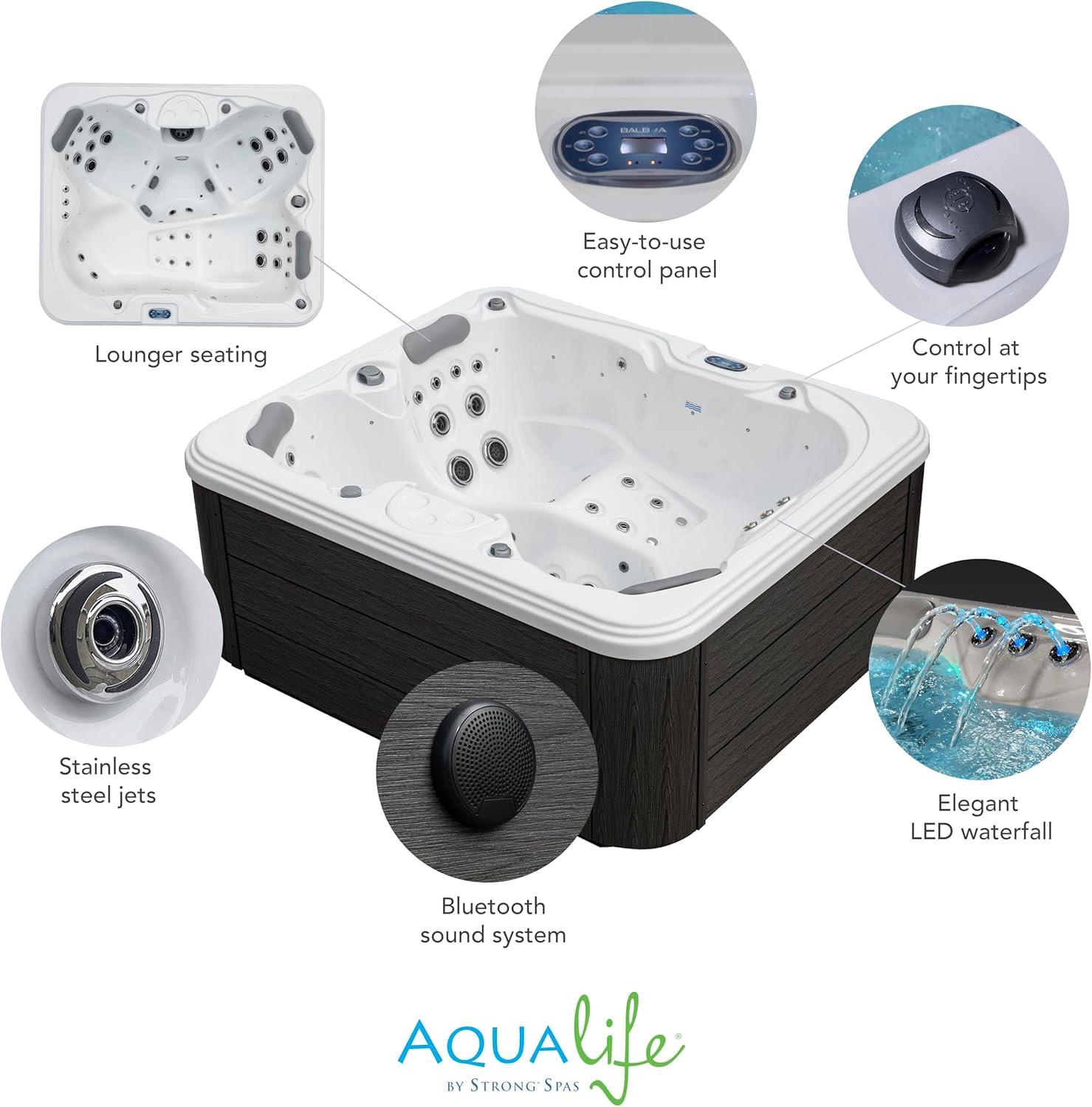 Excellence 3-4 Person 41-Jet Lounger Hot Tub Spa with Bluetooth Stereo, 3 Pumps, LED Lighting, Insulated Cover Included