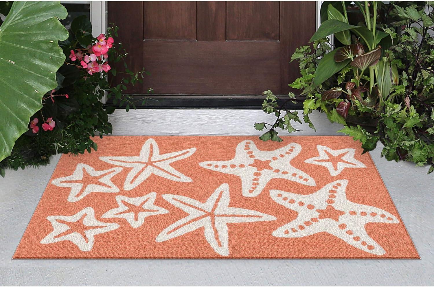 Hand-Tufted Coral and White Starfish Wool Rug