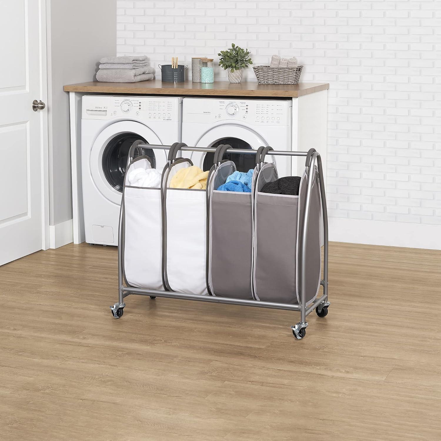 Gray and White Quad Laundry Sorter with Wheels