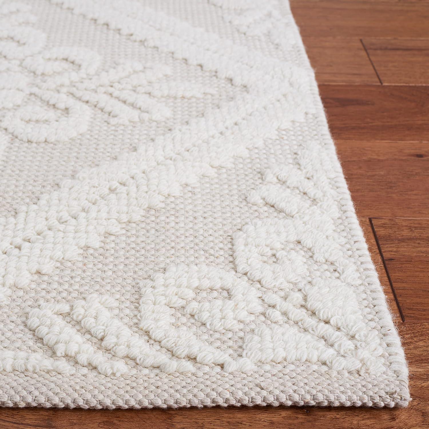 Ivory Handwoven Wool and Cotton 10' x 14' Area Rug