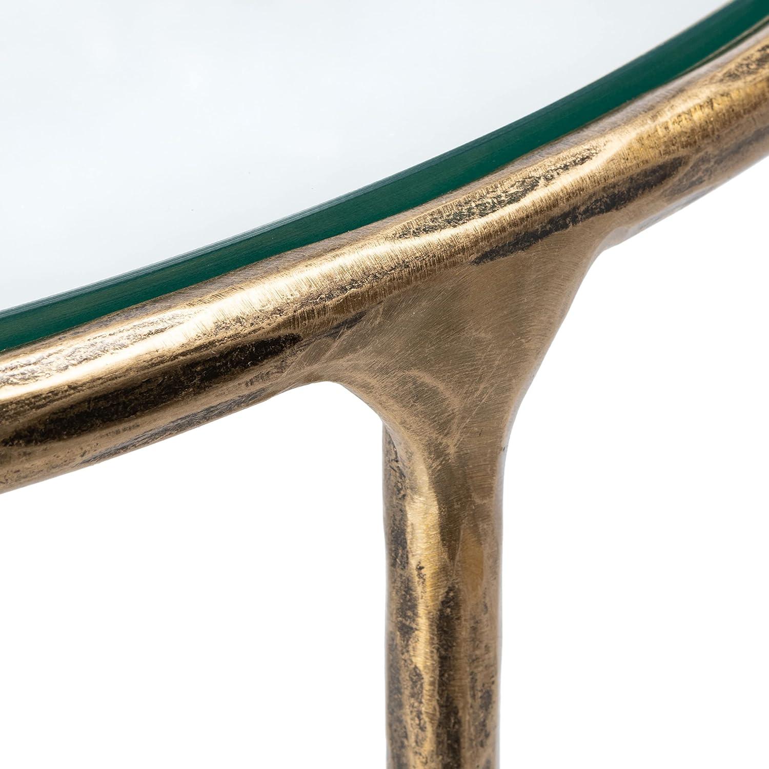 Aristocratic Brass Demilune Console Table with Sleek Glass Top