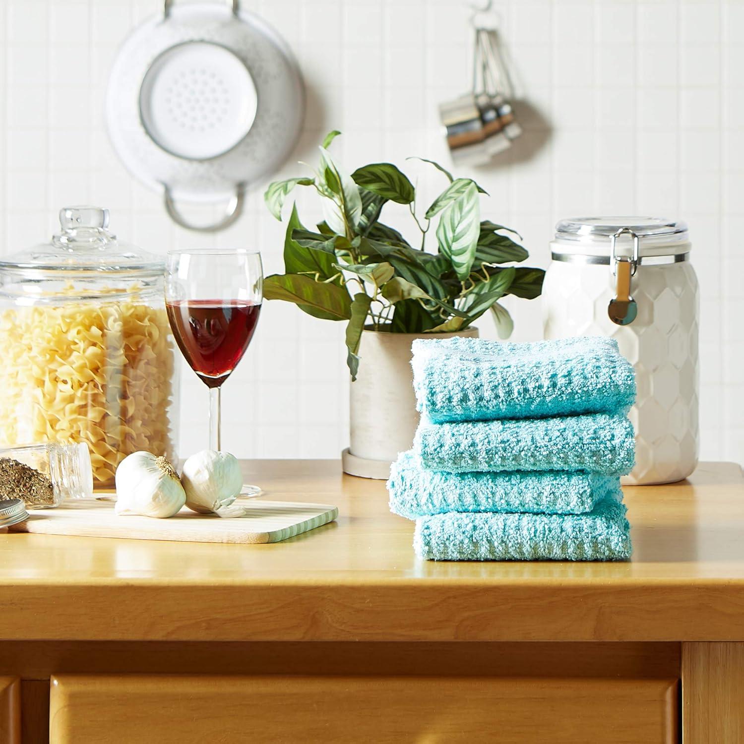DII Modern Cotton Solid Waffle Terry Dishtowels in Aqua Blue (Set of 4)
