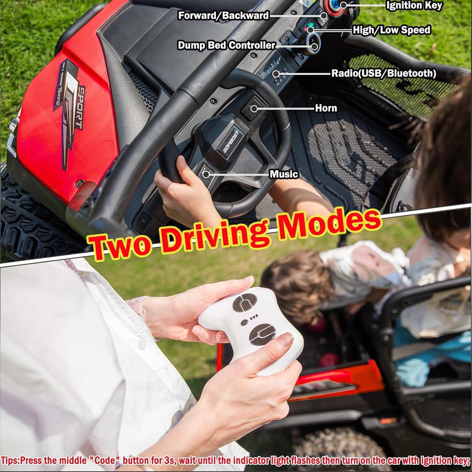 4 Wheels 24V Ride on Dump Truck Toys 2 Seater Kids Ride On UTV Car with Remote Control,Electric Dump Bed