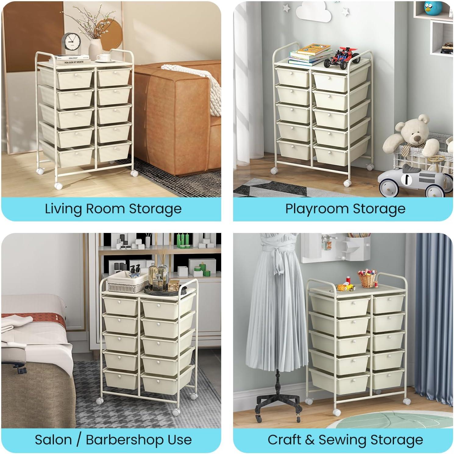 10-Drawer Rolling Storage Cart