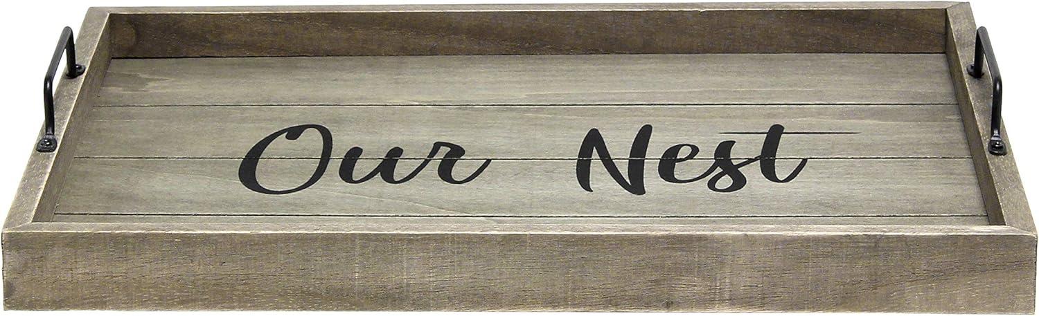 Elegant Designs 15.5" x 12" Decorative Wood Serving Tray, "Our Nest", Rustic Gray