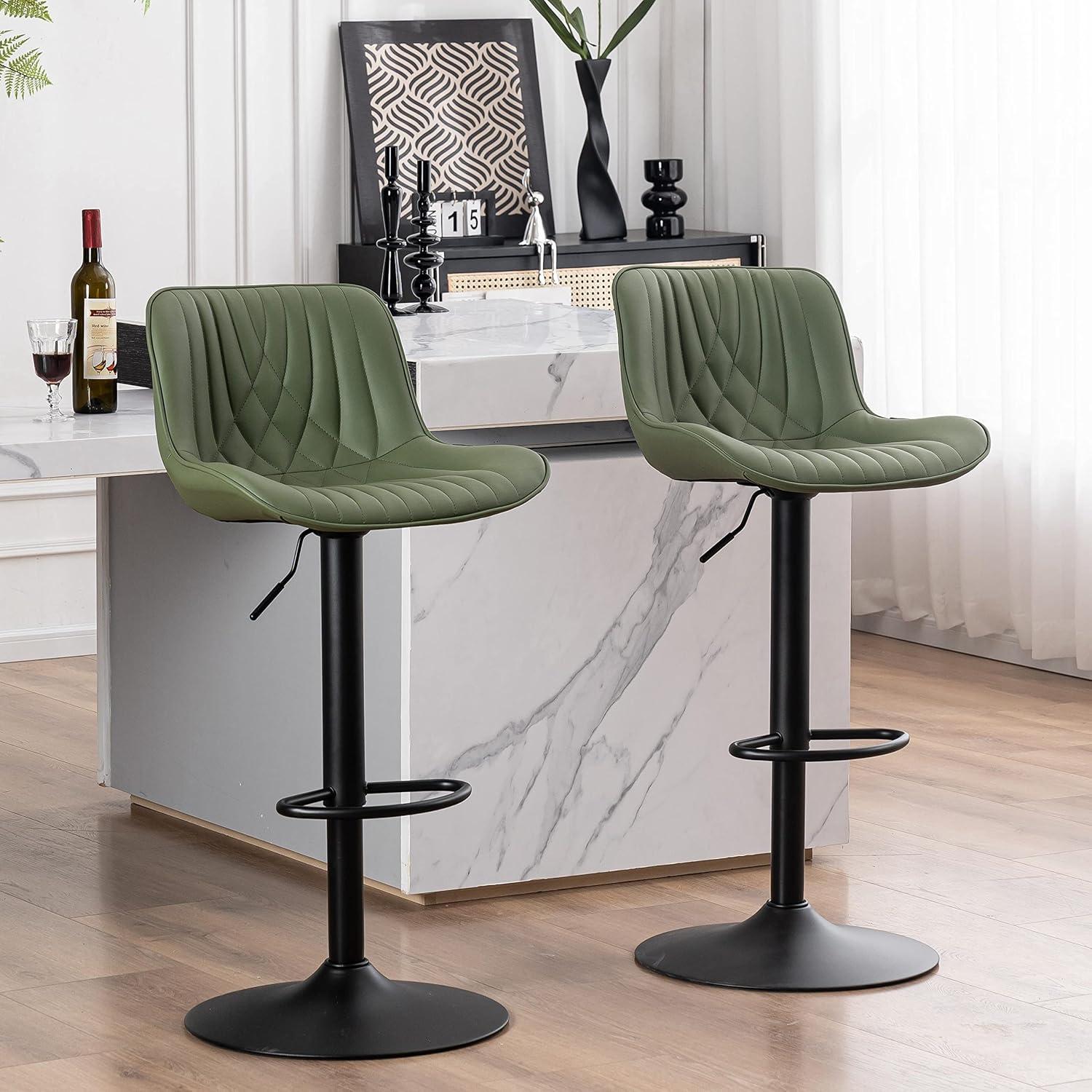 Zager Swivel Adjustable Height Bar Stools, Leather Upholstered Counter Stools, Modern Pub Stool